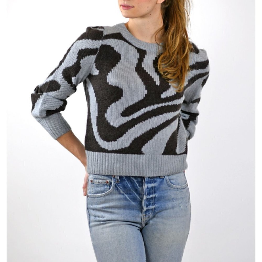 NWT 360 Cashmere Persia Sweater Misty Blue/Espresso Size-S MSRP $498